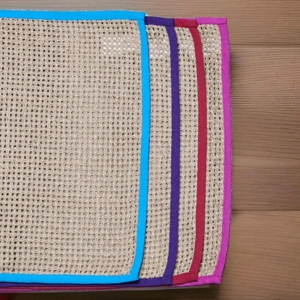 Pier 1 Imports Jute Placemats – Set of 4 – 14” x 20” – Colorful Cotton Trim NWT